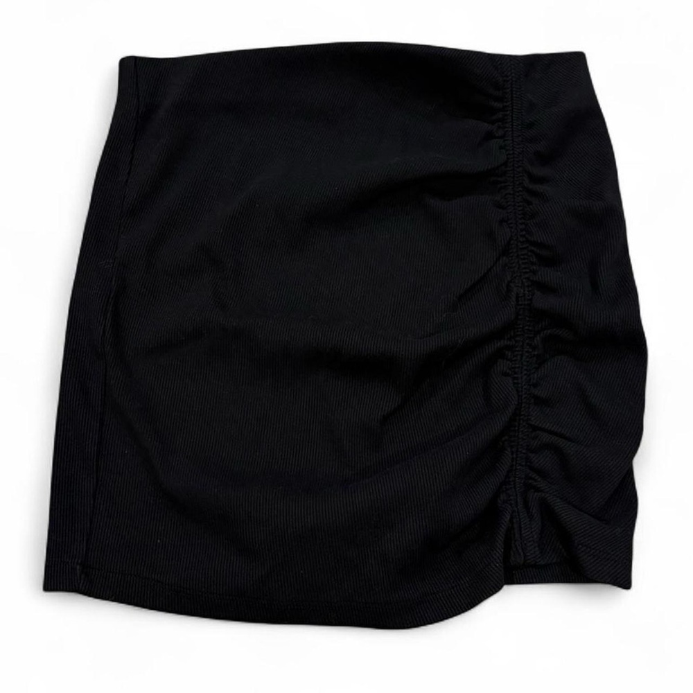 Zara asymmetrical ruched seam ribbed mini skirt